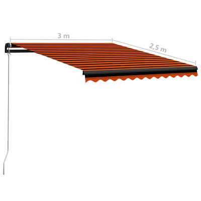 vidaXL Ръчно прибиращ се сенник, 300x250 см, оранжево и кафяво