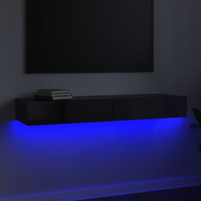 vidaXL ТВ шкаф с LED осветление, черен гланц, 120x35x15,5 см