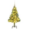 vidaXL Изкуствена коледна елха, 150 LED, топки и флокиран сняг, 150 см