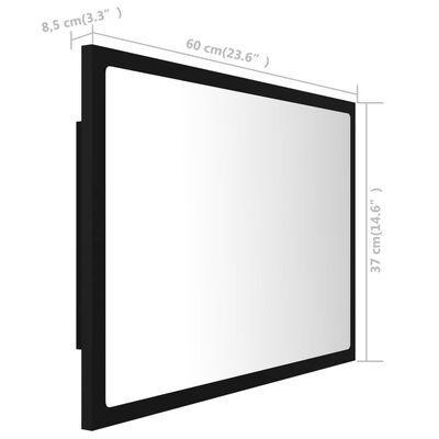 vidaXL LED огледало за баня, черно, 60x8,5x37 см, акрил
