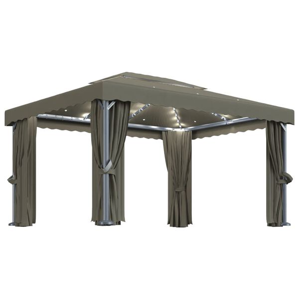 vidaXL Шатра със завеси и LED светещи стрингове, 4x3 м, таупе
