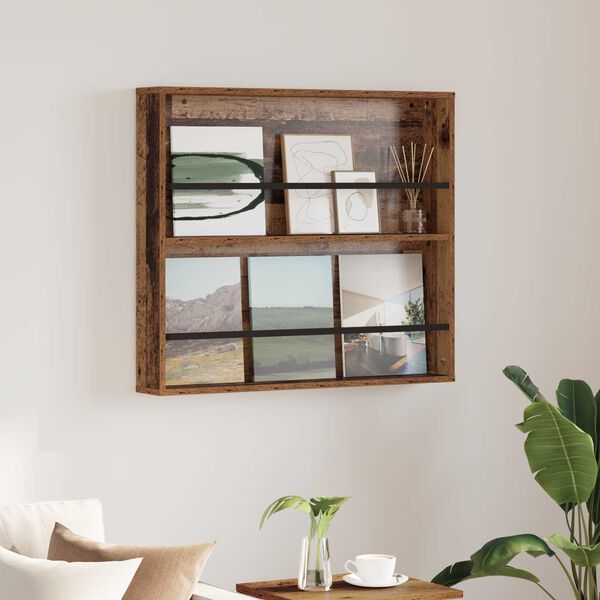 vidaXL Етажерка за списания с рафт Старо дърво 80 x 12 x 70 см