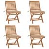 vidaXL Сгъваеми градински столове с възглавници, 4 бр, тик масив