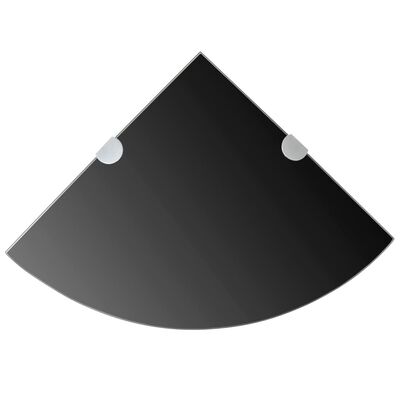 vidaXL Ъглов рафт от черно стъкло с държачи в цвят хром, 25x25 см