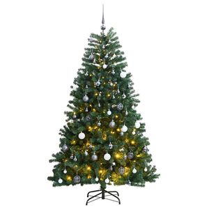vidaXL Изкуствена коледна елха с шарнири, 300 LED и топки, 180 см