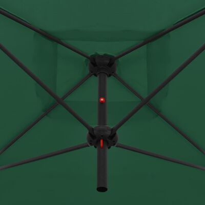 vidaXL Двоен чадър със стоманен прът, 250x250 см, зелен