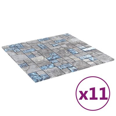 vidaXL Плочки тип мозайка, 11 бр, сиво и синьо, 30х30 см, стъкло