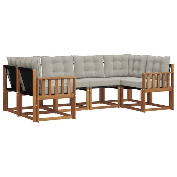 vidaXL Комплект дивани за открито 6 pcs Естествено и светло сиво