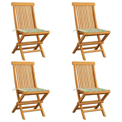 vidaXL Градински столове с възглавници на листа 4 бр тик масив