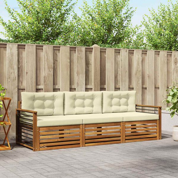 vidaXL Комплект дивани за открито 3 pcs Натурален и Крема