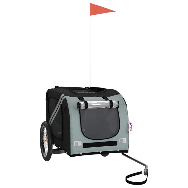 vidaXL Ремарке за колело за любимци черен и сив Оксфорд плат и желязо