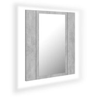 vidaXL LED шкаф с огледало за баня, бетонно сив, 40x12x45 см, акрил
