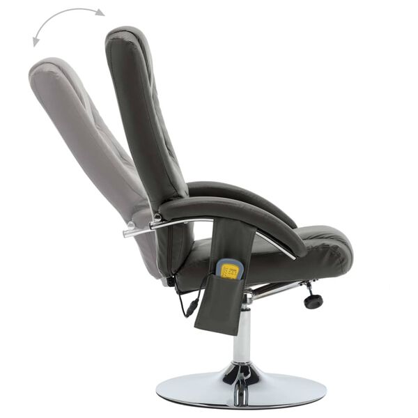 vidaXL Масажен реклайнер с табуретка, сив, изкуствена кожа