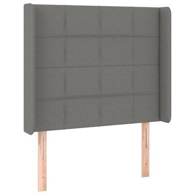 vidaXL LED горна табла за легло, тъмносива, 103x16x118/128 см, плат