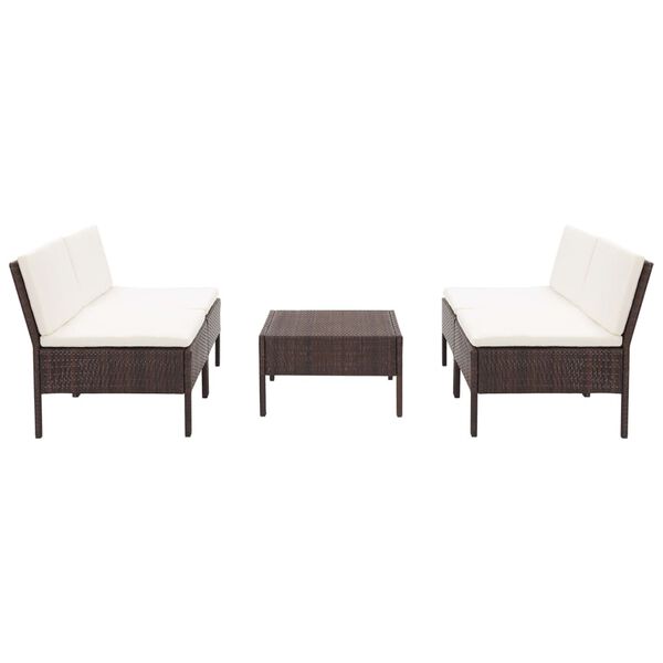 vidaXL Градински комплект с възглавници, 5 части, кафяв полиратан