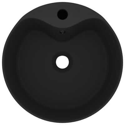 vidaXL Луксозна мивка с преливник черен мат 36x13 см керамика