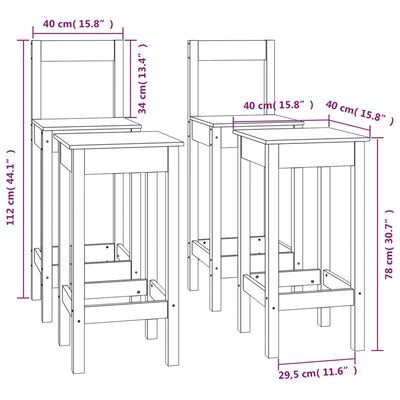 vidaXL Комплект бар столове от 4 части черен масивна борова дървесина