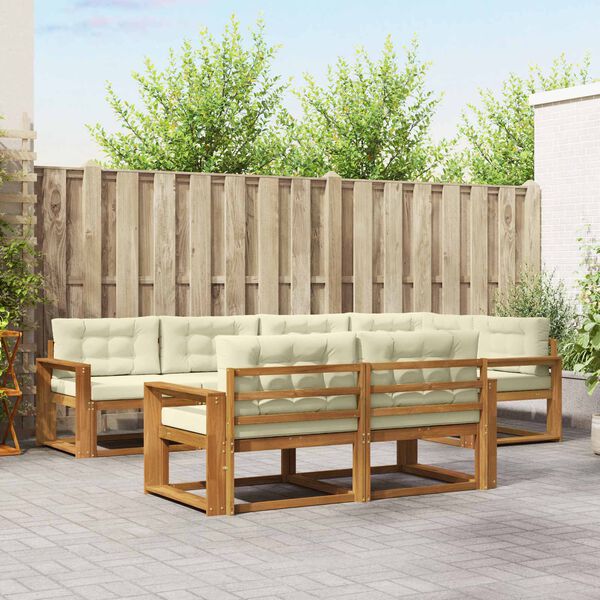 vidaXL Комплект дивани за открито 7 pcs Натурален и Крема