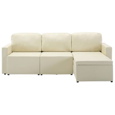 vidaXL 3-местен модулен диван легло, кремав, изкуствена кожа