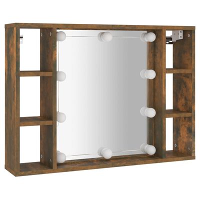 vidaXL Огледален шкаф с LED, опушен дъб, 76x15x55 см