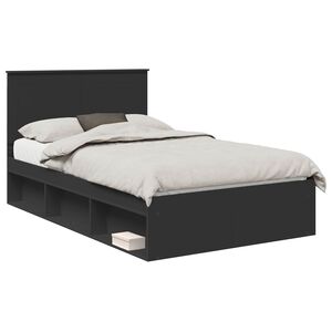 vidaXL Рамка за легло Черно 135 x 190 cm Солидно борово дърво
