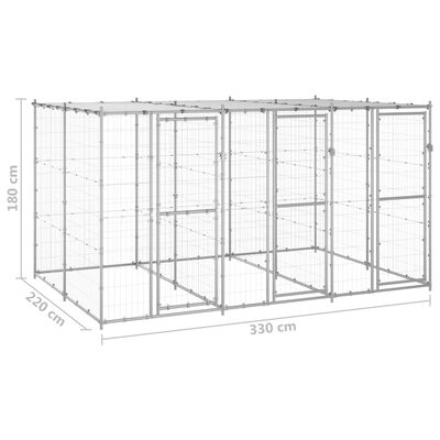 vidaXL Външна клетка за кучета с покрив, поцинкована стомана, 7,26 м²