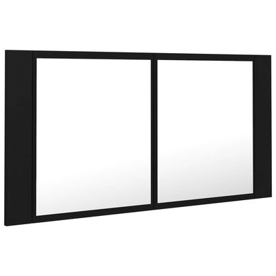 vidaXL Шкаф с LED огледало за баня, черно, 90x12x45 см, акрил