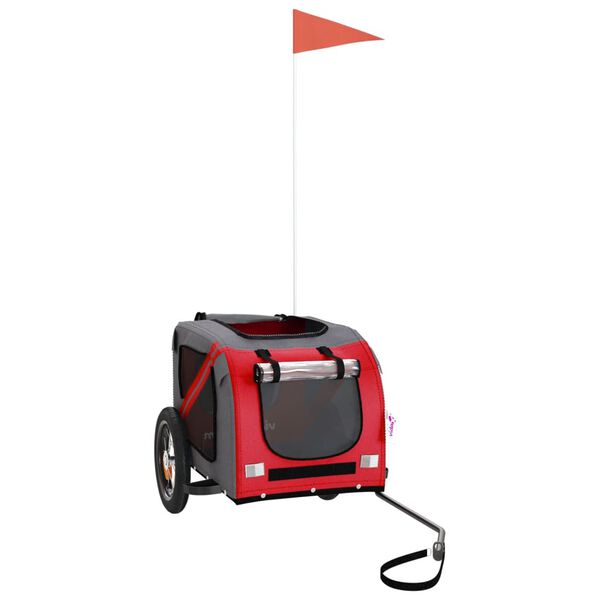 vidaXL Ремарке за колело за любимци червен и сив Оксфорд плат и желязо