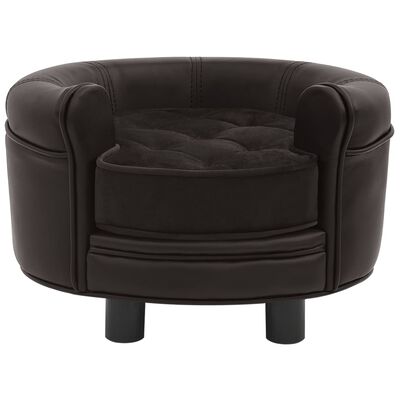 vidaXL Кучешки диван, кафяв, 48x48x32 см, плюш и изкуствена кожа