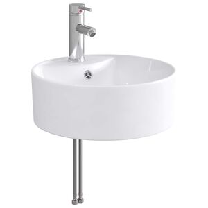 vidaXL Мивка за баня с кран и отвод Хром 40,5 x 40,5 x 15 см Керамика