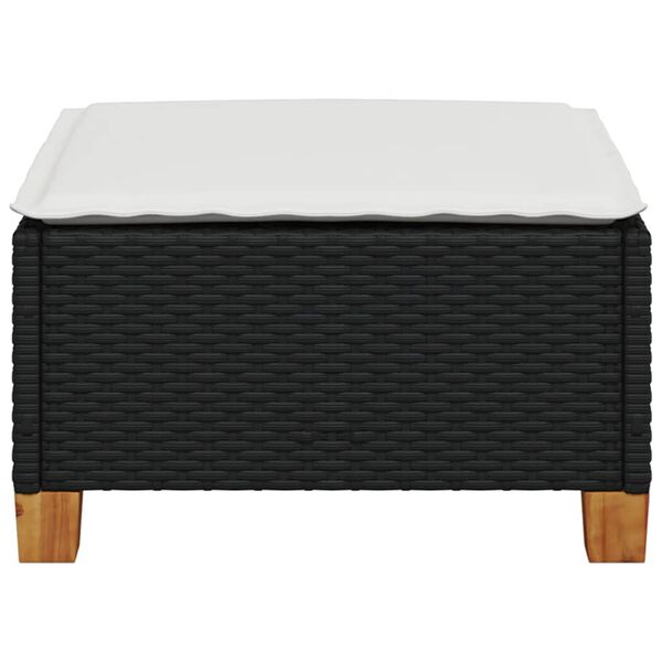 vidaXL Градинска табуретка с възглавница черна 63,5x56x32 см полиратан