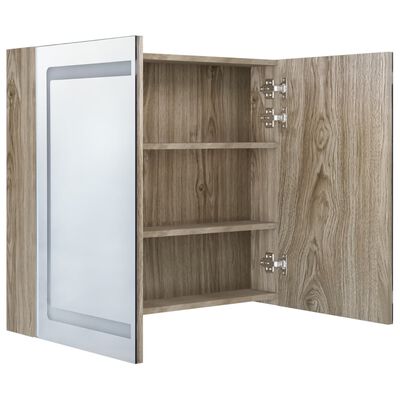 vidaXL LED шкаф с огледало за баня, цвят дъб, 80x12x68 см