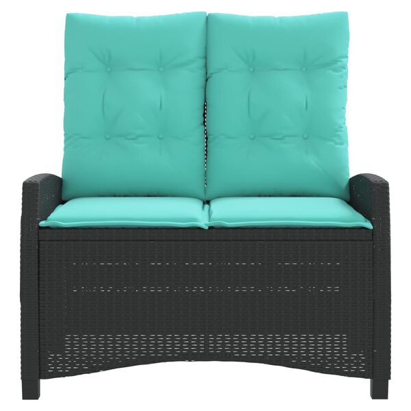 vidaXL Накланяща се градинска пейка с възглавници черен полиратан