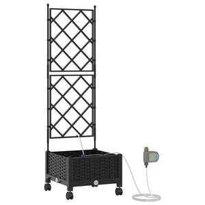 vidaXL Градинска саксия с напояване и колела Черно 40 x 40 x 132 см ПП