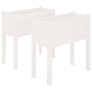 vidaXL Градински сандъци, 2 бр, бели, 70x31x70 см, бор масив