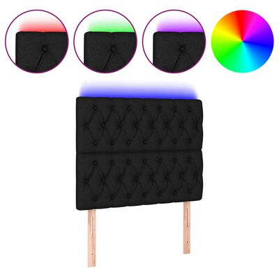 vidaXL LED горна табла за легло, черна, 90x7x118/128 см, плат