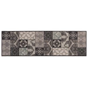 vidaXL Килим за кухня черна мозайка 150 x 45 см 100% Полиамид Пере се