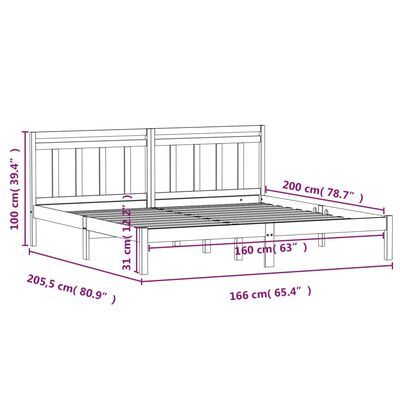vidaXL Рамка за легло, сива, бор масив, 160х200 см