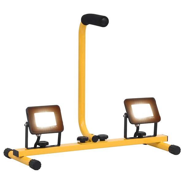 vidaXL LED прожектор с дръжка, 2x10 W, топло бяло