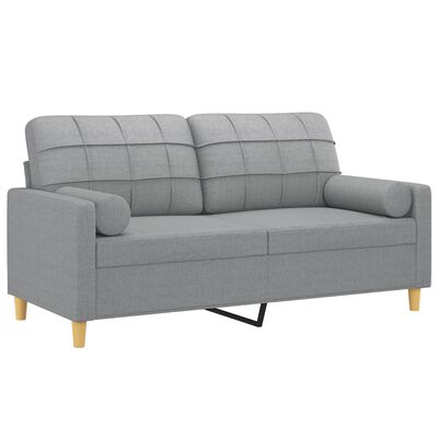 vidaXL 2-местен диван с декоративни възглавници светлосив 140 см плат