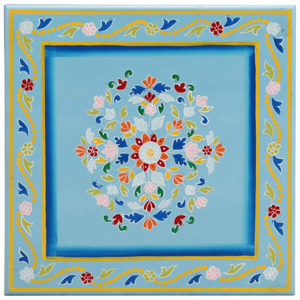 vidaXL Маса за кафе, тюркоаз, ръчно рисувана, мангово дърво масив