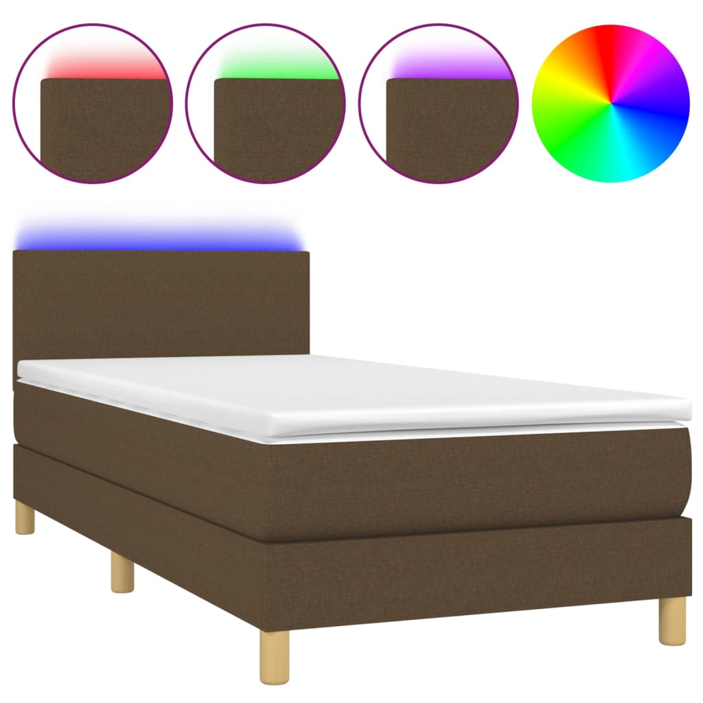 vidaXL Боксспринг легло с матрак и LED, тъмнокафяво, 80x200 см, плат