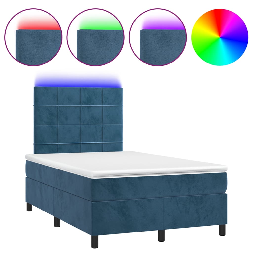vidaXL Боксспринг легло с матрак и LED, тъмносиньо, 120x200 см, кадифе