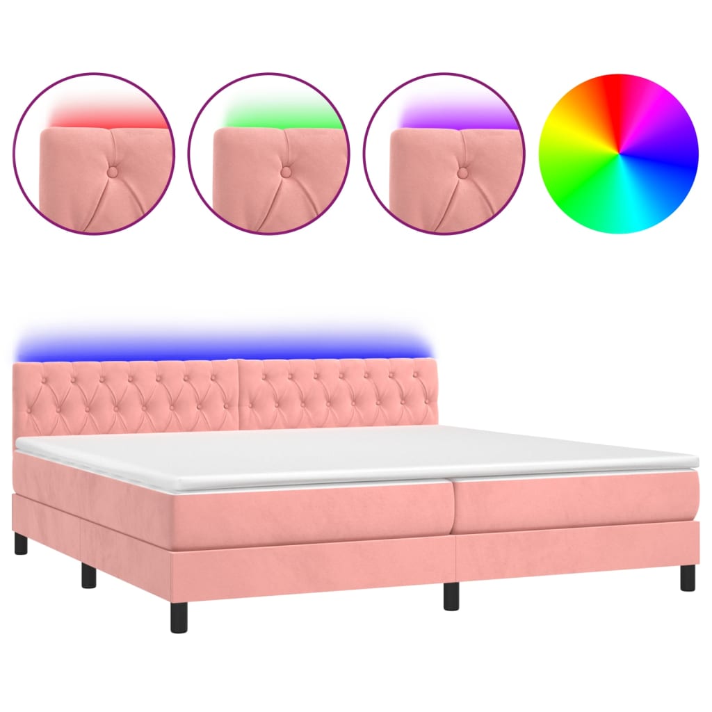 vidaXL Боксспринг легло с матрак и LED, розово, 200x200 см, кадифе