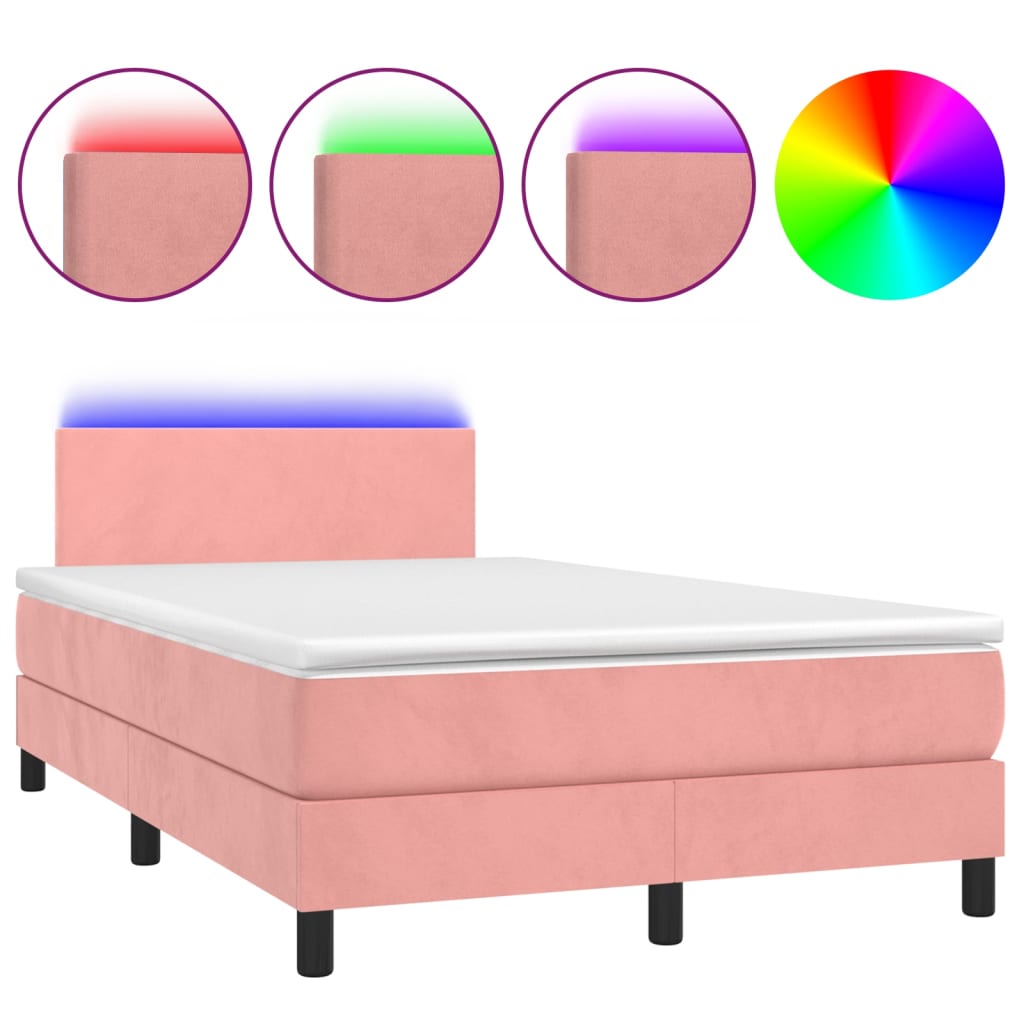 vidaXL Боксспринг легло с матрак и LED, розово, 120x200 см, кадифе
