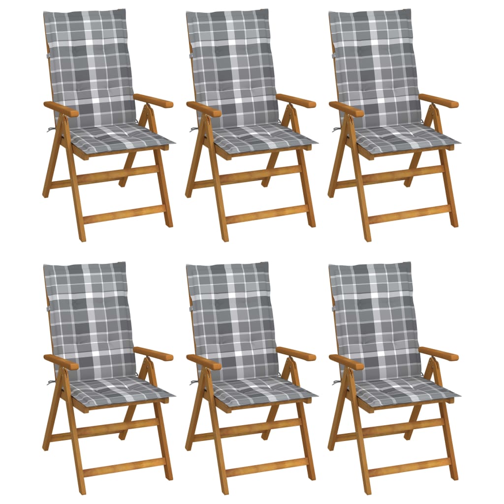 vidaXL Сгъваеми градински столове с възглавници, 6 бр, акация масив