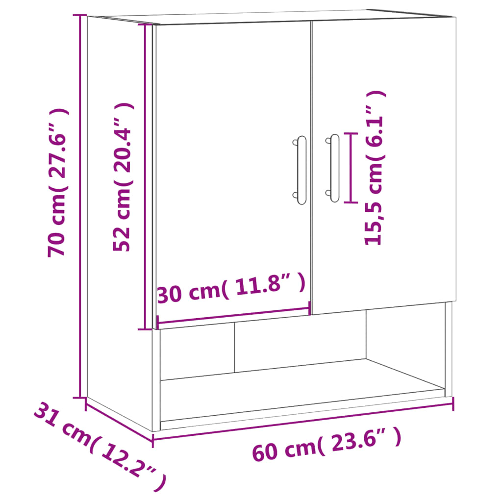 vidaXL Стенен шкаф, бял, 60x31x70 см, инженерно дърво