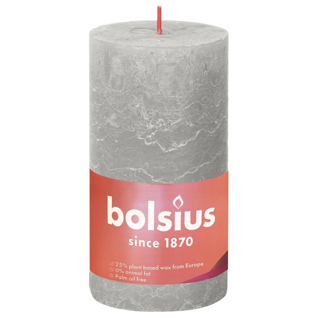 Bolsius Рустик колонни свещи Shine, 4 бр, 130x68 мм, пясъчно сиви