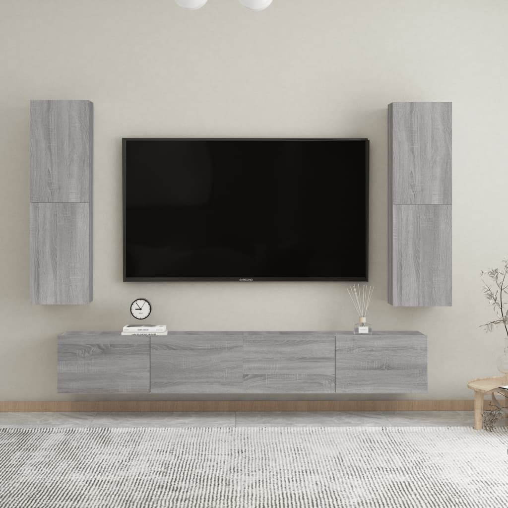 vidaXL ТВ шкафове за стенен монтаж, 2 бр, сив сонома, 30,5x30x110 см