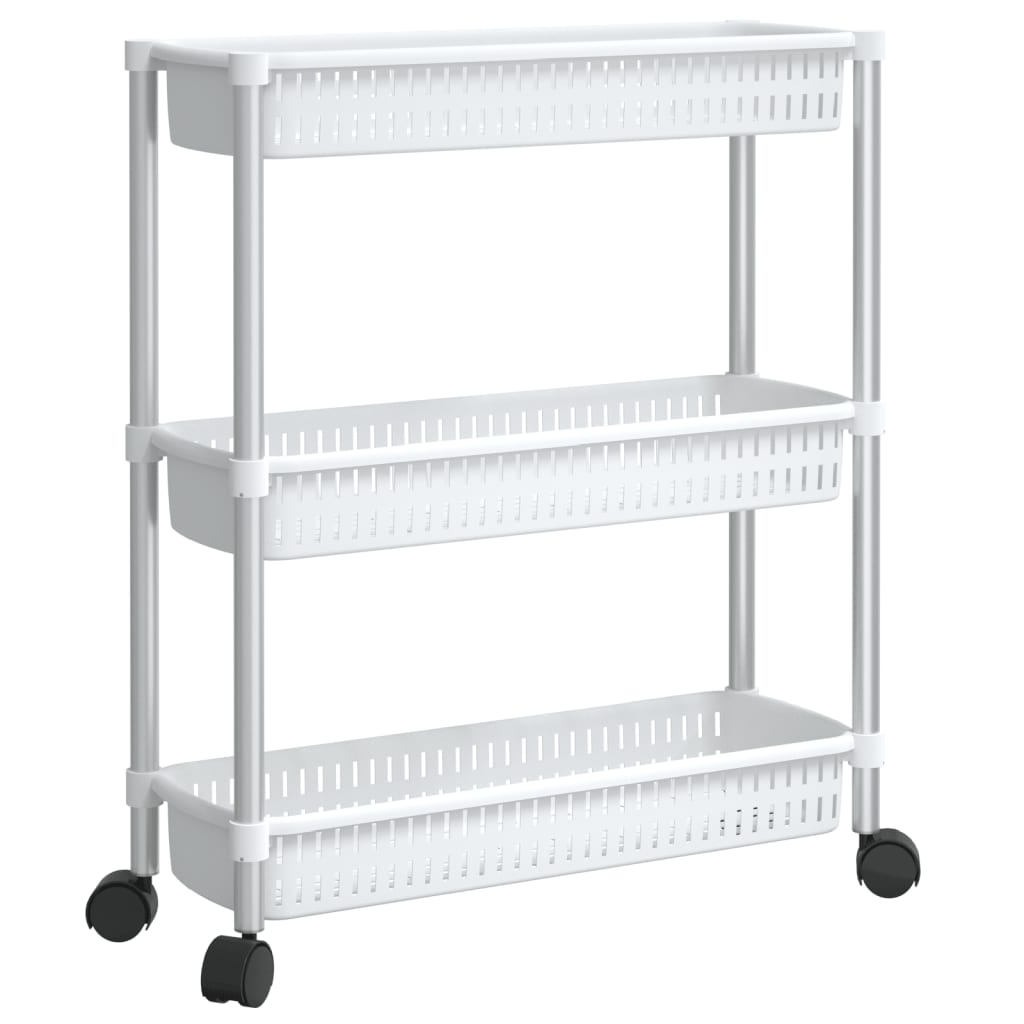 vidaXL 3-етажна количка за съхранение, сребристо и бяло, алуминий